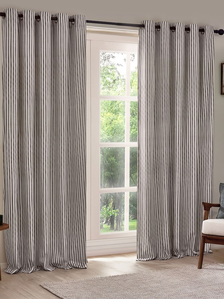 Yard Hebden Striped Cotton Lined Eyelet Curtains Pair - Imagen 2 de 5 Yard Hebden Striped Cotton Lined Eyelet Curtains Pair - Imagen 2 de 5