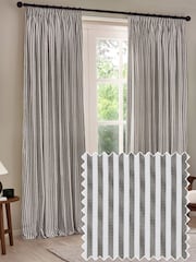 Yard Grey Hebden Striped Cotton Lined Eyelet Curtains Lined Pair - Image 1 of 1