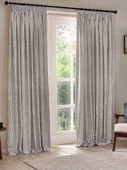 Yard Grey Hebden Striped Cotton Lined Eyelet Curtains Lined Pair - Image 2 of 5