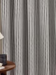 Yard Grey Hebden Striped Cotton Lined Eyelet Curtains Lined Pair - Image 3 of 5
