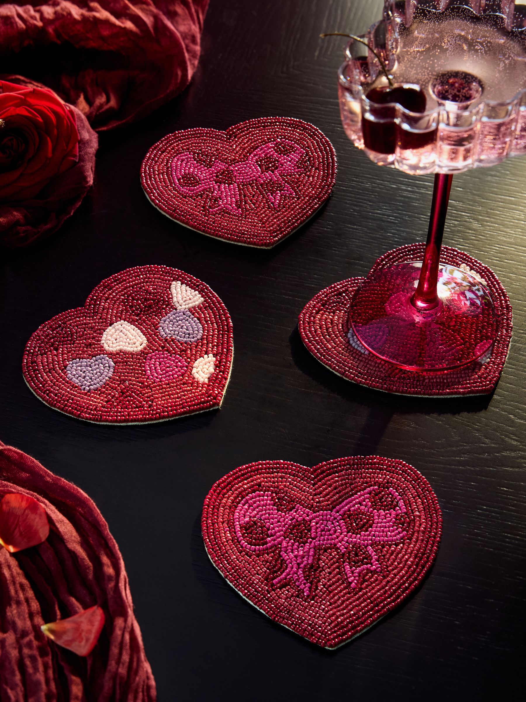 Buy Set of 4 Beaded Heart and Bow Coasters from Next Japan