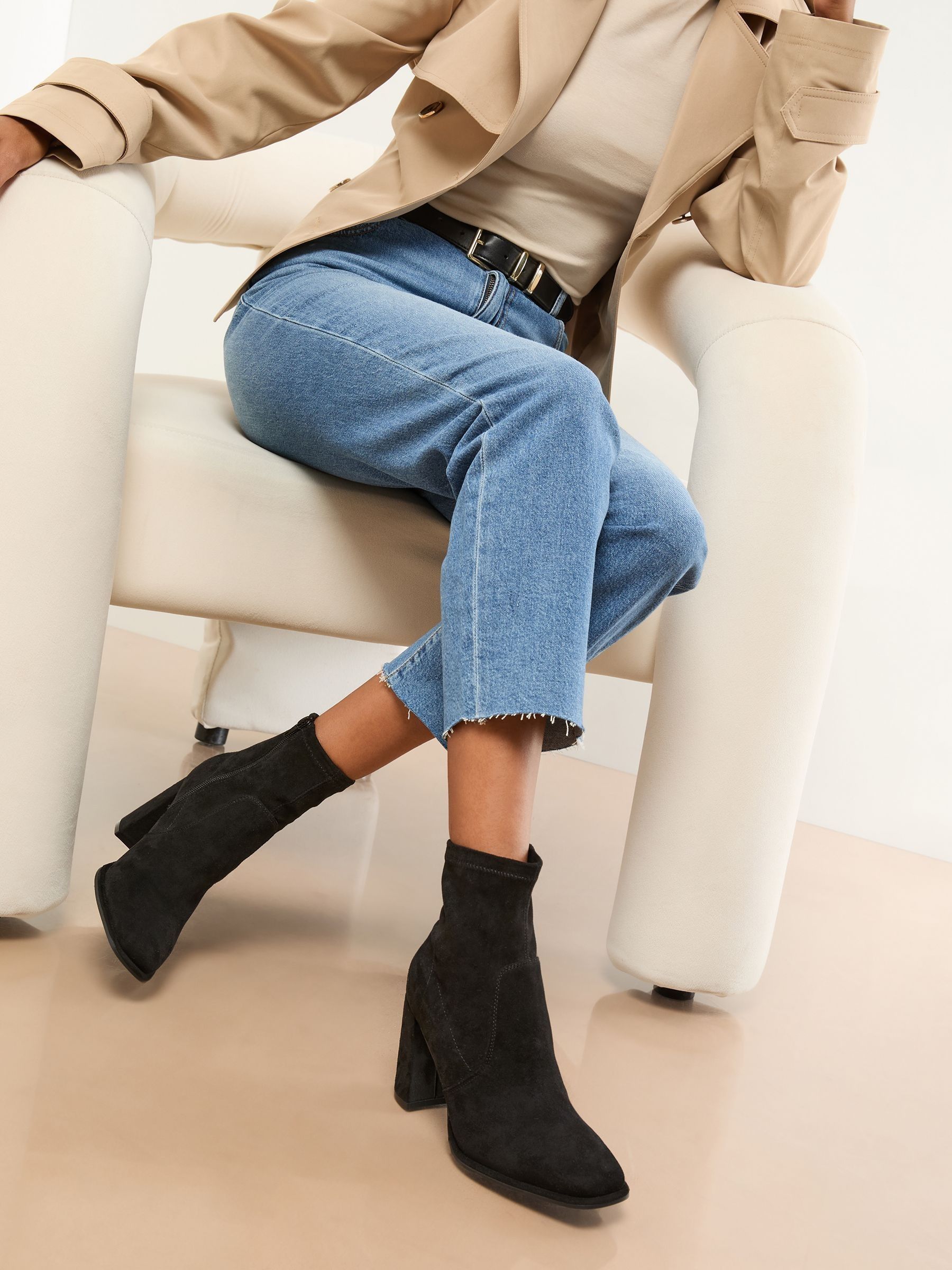 Buy Lipsy Black Block Heel Stretch Faux Suede Ankle Sock Boots