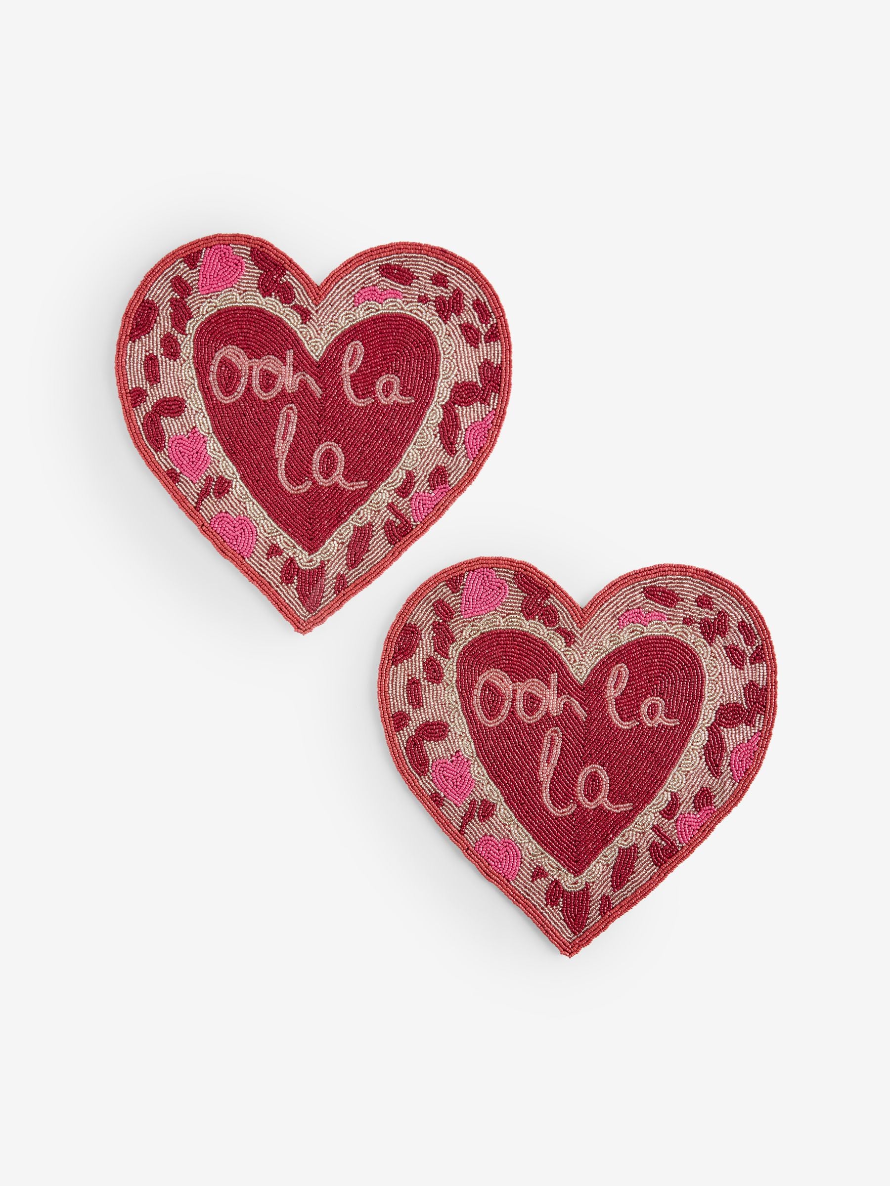 Buy Set of 2 Pink Beaded Heart Placemats from Next USA