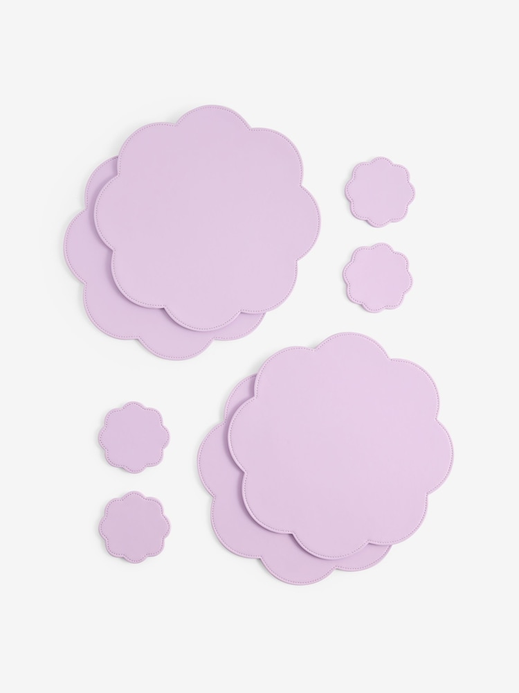 Set of 4 Lilac Flower Faux Leather Placemats and Coasters - Image 1 of 1 Set of 4 Lilac Flower Faux Leather Placemats and Coasters - Image 1 of 1
