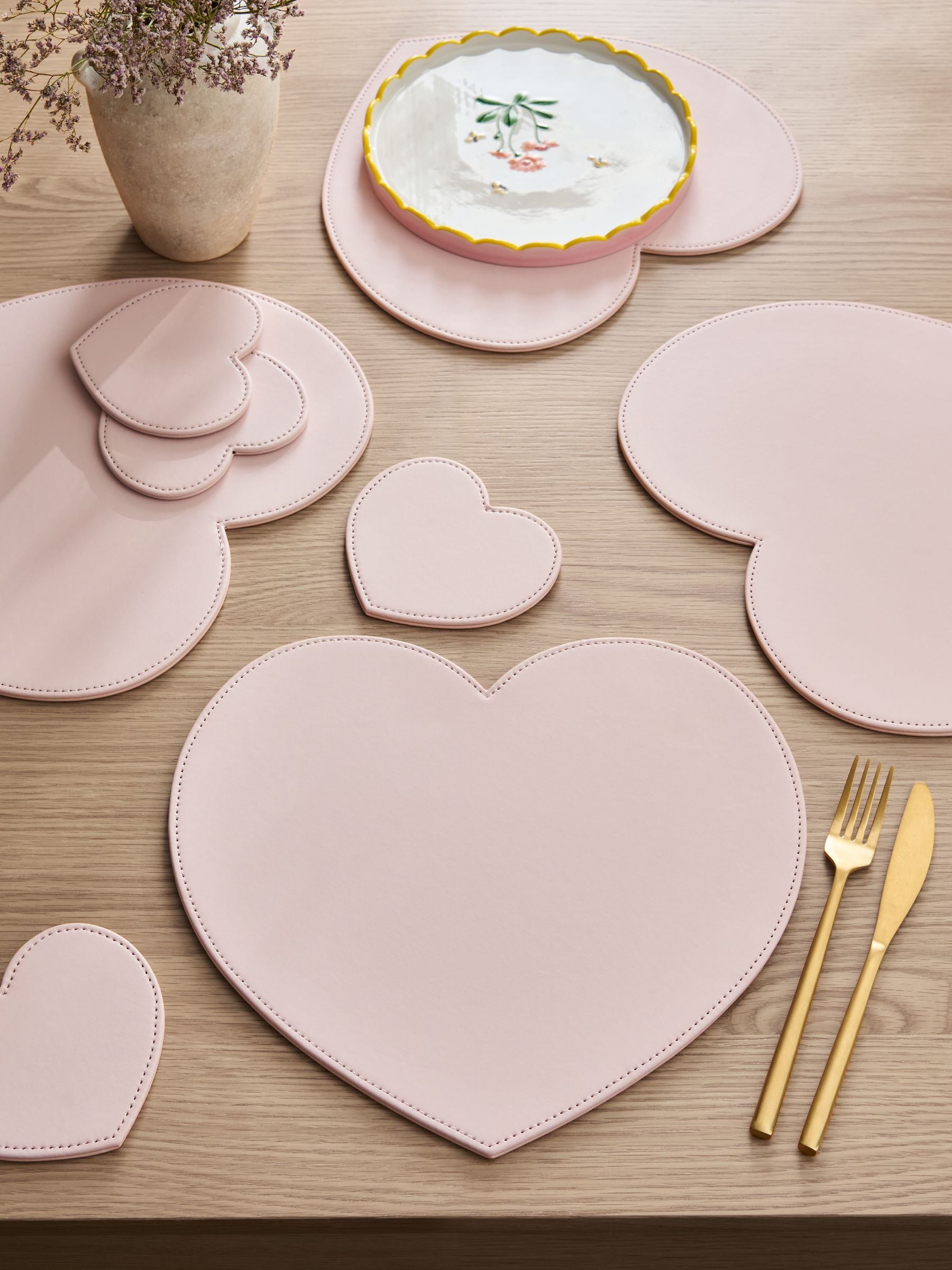 Buy Set of 8 Pink Heart Faux Leather Placemats and Coasters from