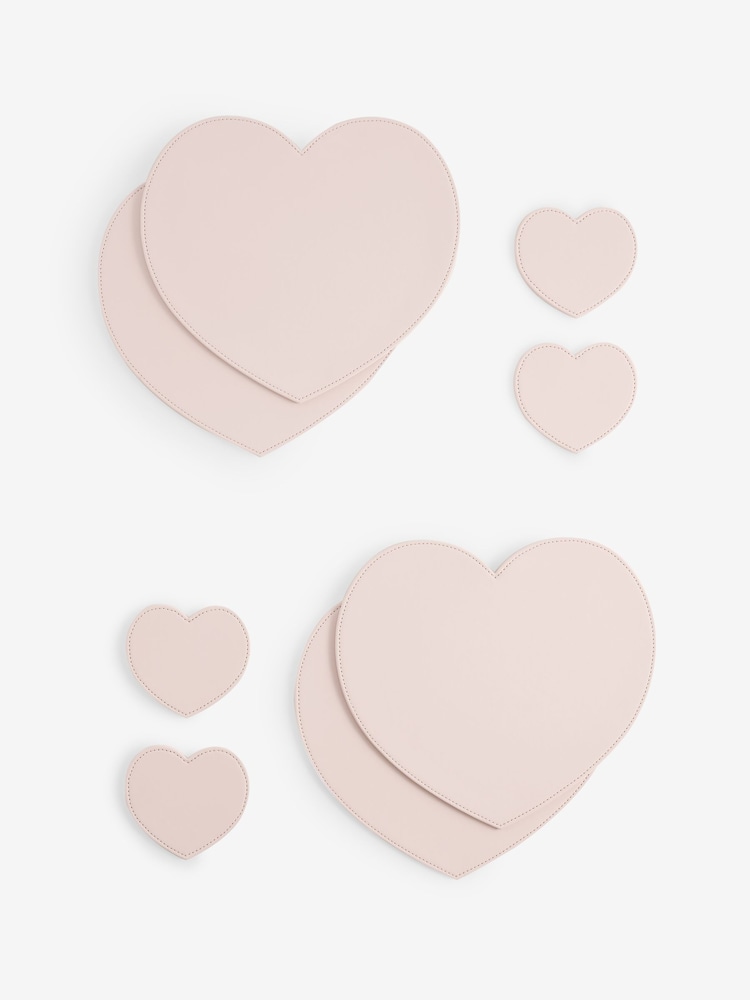 Set of 8 Pink Heart Faux Leather Placemats and Coasters - Image 3 of 3 Set of 8 Pink Heart Faux Leather Placemats and Coasters - Image 3 of 3