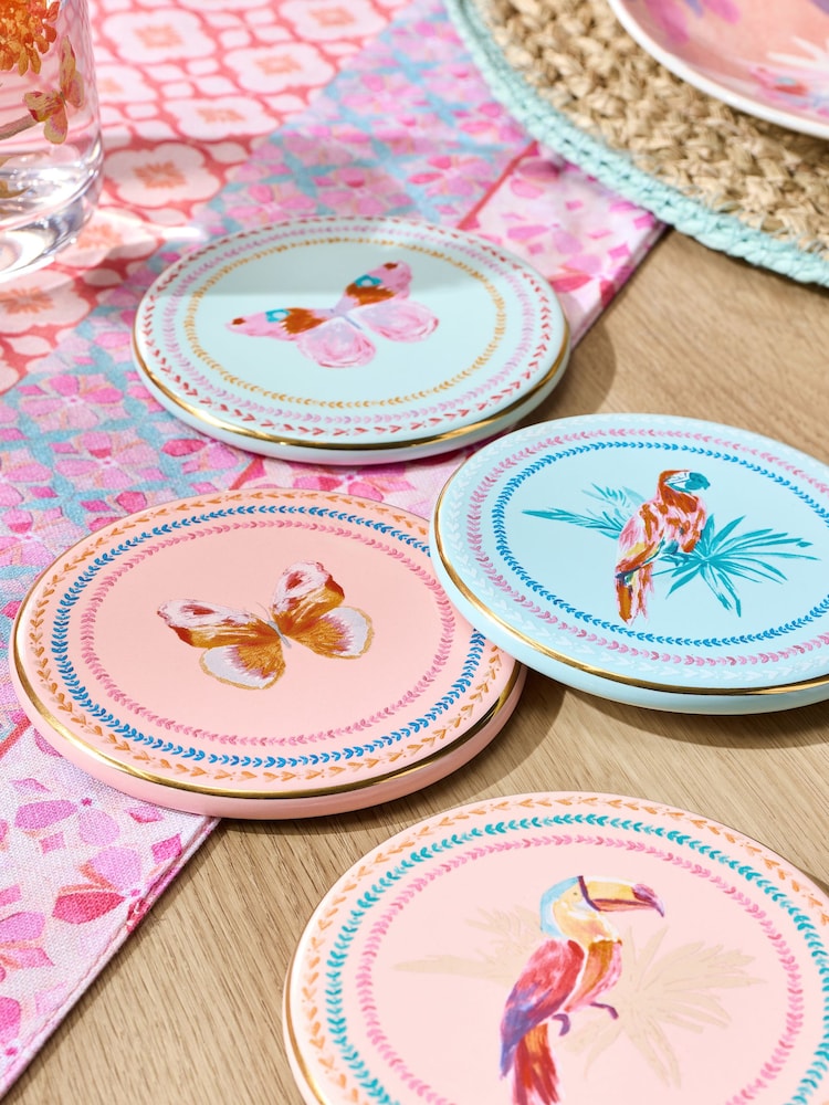 طقم من 4 قواعد أكواب سيراميك بنقشة فنية مورّدة - صورة 2 من 3