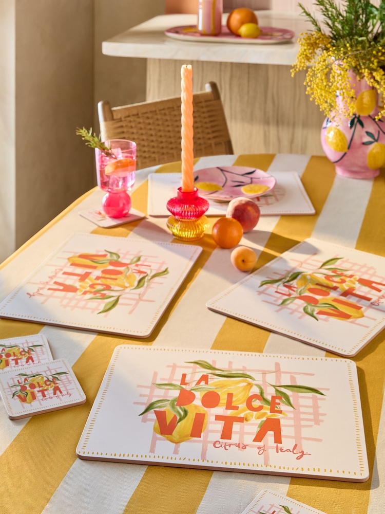 Set of 4 Multi Lemon Corkback Placemat Coasters - Image 1 of 3