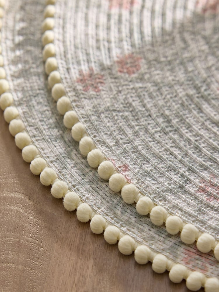 Set von 4 gewebten Tischsets mit Holzblock-Design und Blumenmuster - Bild 2 von 3