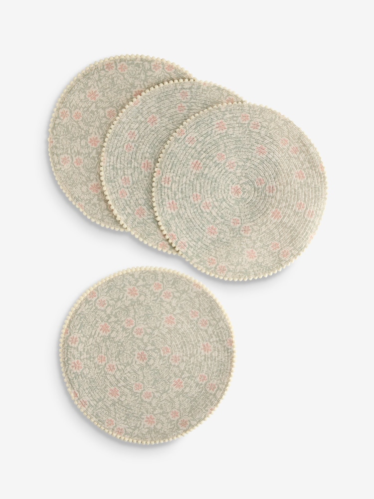 Set von 4 gewebten Tischsets mit Holzblock-Design und Blumenmuster - Bild 3 von 3