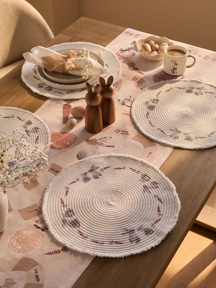 Set of 4 Natural Easter Bunny Rabbit Pom Placemats - Image 1 of 3