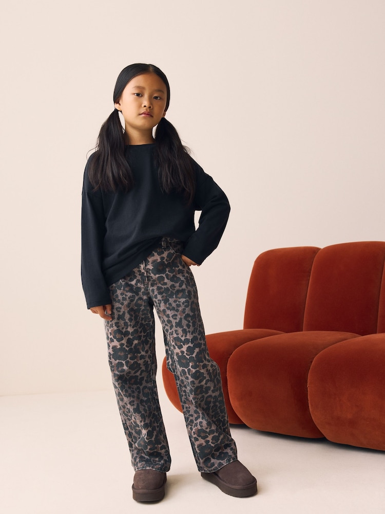 Chocolate Leopard Wide Leg Jeans (3-16yrs) - Image 1 of 9 Chocolate Leopard Wide Leg Jeans (3-16yrs) - Image 1 of 9