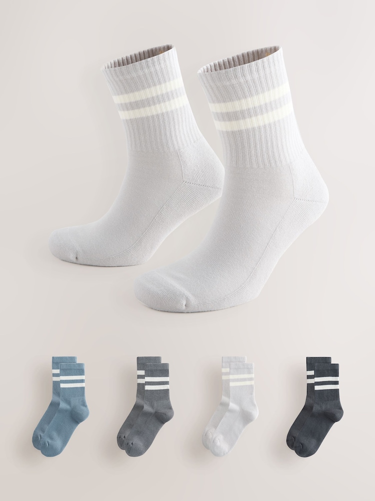 Blue/Grey Tipped Sports Socks 4 Pack - Image 1 of 9
