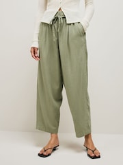 Black/Sage Green Tie Waist Barrel Leg Linen Blend Trousers 2 Pack - Image 2 of 9