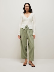 Black/Sage Green Tie Waist Barrel Leg Linen Blend Trousers 2 Pack - Image 3 of 9