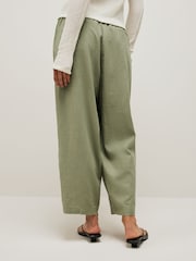 Black/Sage Green Tie Waist Barrel Leg Linen Blend Trousers 2 Pack - Image 4 of 9