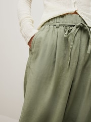 Black/Sage Green Tie Waist Barrel Leg Linen Blend Trousers 2 Pack - Image 5 of 9