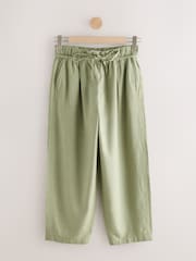 Black/Sage Green Tie Waist Barrel Leg Linen Blend Trousers 2 Pack - Image 6 of 9