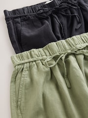 Black/Sage Green Tie Waist Barrel Leg Linen Blend Trousers 2 Pack - Image 8 of 9