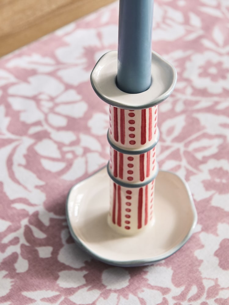 حامل شموع خزفي مخطط - صورة 3 من 3 حامل شموع خزفي مخطط - صورة 3 من 3