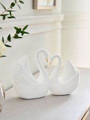 White Pleated Ceramic Swans Ornament - Image 1 of 3