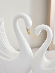 White Pleated Ceramic Swans Ornament - Image 2 of 3