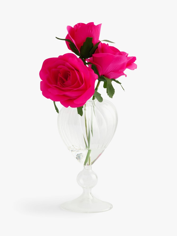 Artificial Roses in Ribbed Heart Glass Vase - صورة 3 من 3 Artificial Roses in Ribbed Heart Glass Vase - صورة 3 من 3