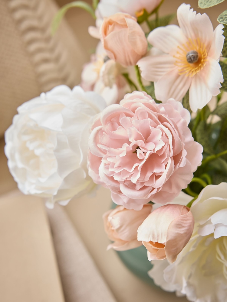 Pink/White Artificial Floral Arrangement In Frill Glass Vase - Image 2 of 3