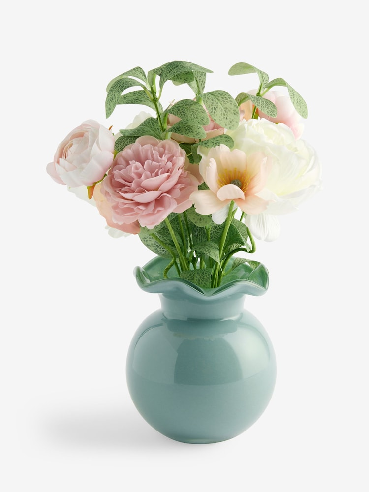 Pink/White Artificial Floral Arrangement In Frill Glass Vase - Image 3 of 3