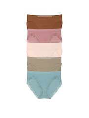Victoria's Secret Brown/Pink/Nude/Blue Brief 5 Pack Knickers - Image 1 of 3