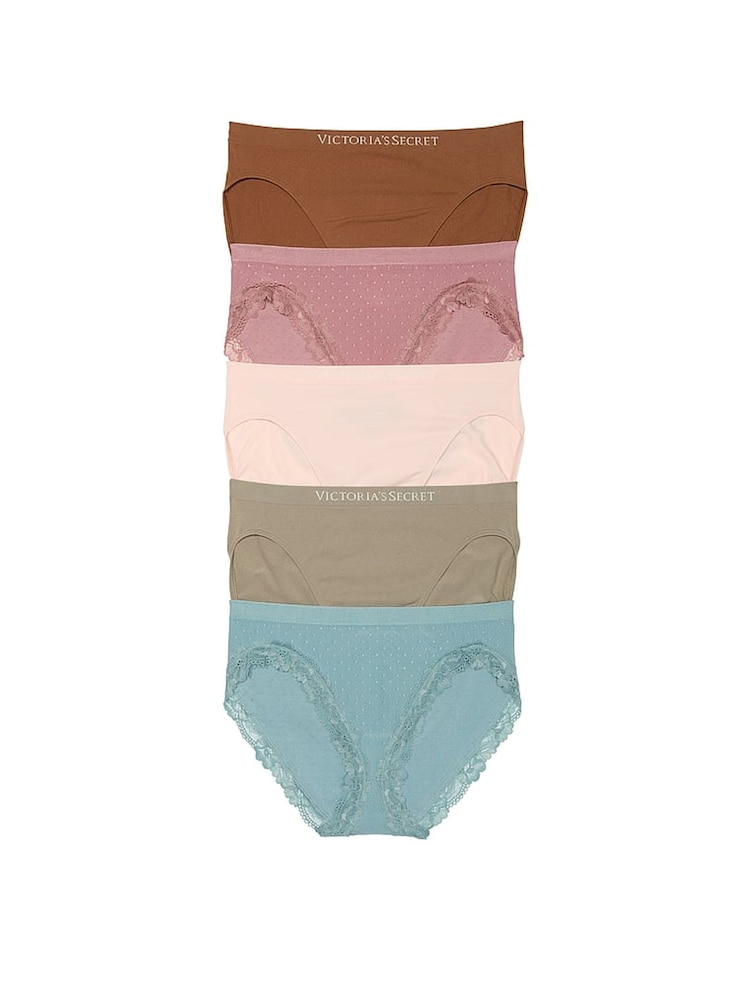 Victoria's Secret Brown/Pink/Nude/Blue Brief 5 Pack Knickers - Image 1 of 3