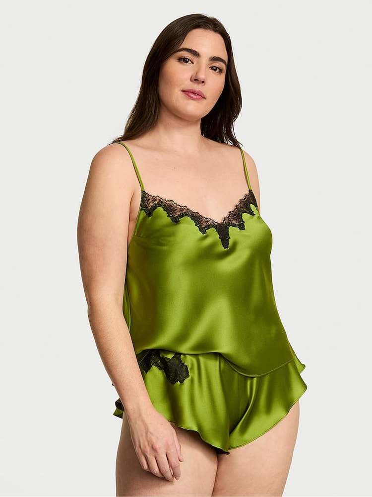 Victoria's Secret Pear Green Satin Lace Trim Cami Set - Image 1 of 3