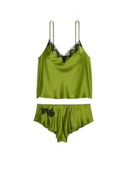 Victoria's Secret Pear Green Satin Lace Trim Cami Set - Image 3 of 3