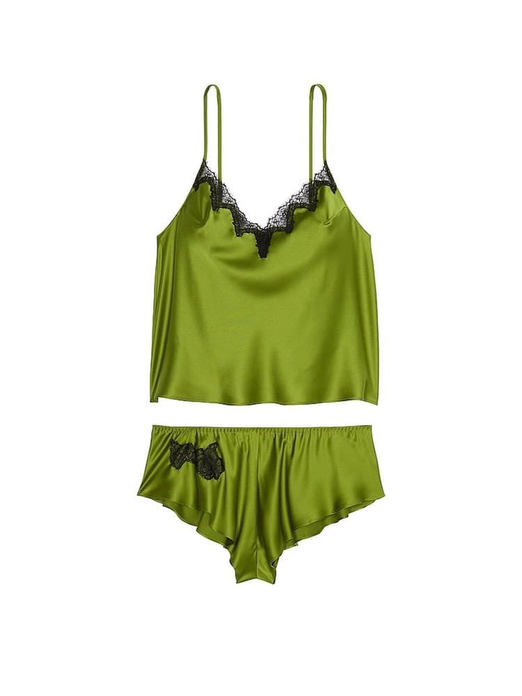 Victoria's Secret Pear Green Satin Lace Trim Cami Set - Image 3 of 3
