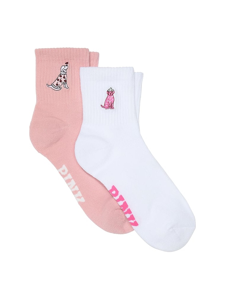 Victoria's Secret PINK Dusk Pink/Optic White 2 Pack Quarter Socks - Image 1 of 1 Victoria's Secret PINK Dusk Pink/Optic White 2 Pack Quarter Socks - Image 1 of 1