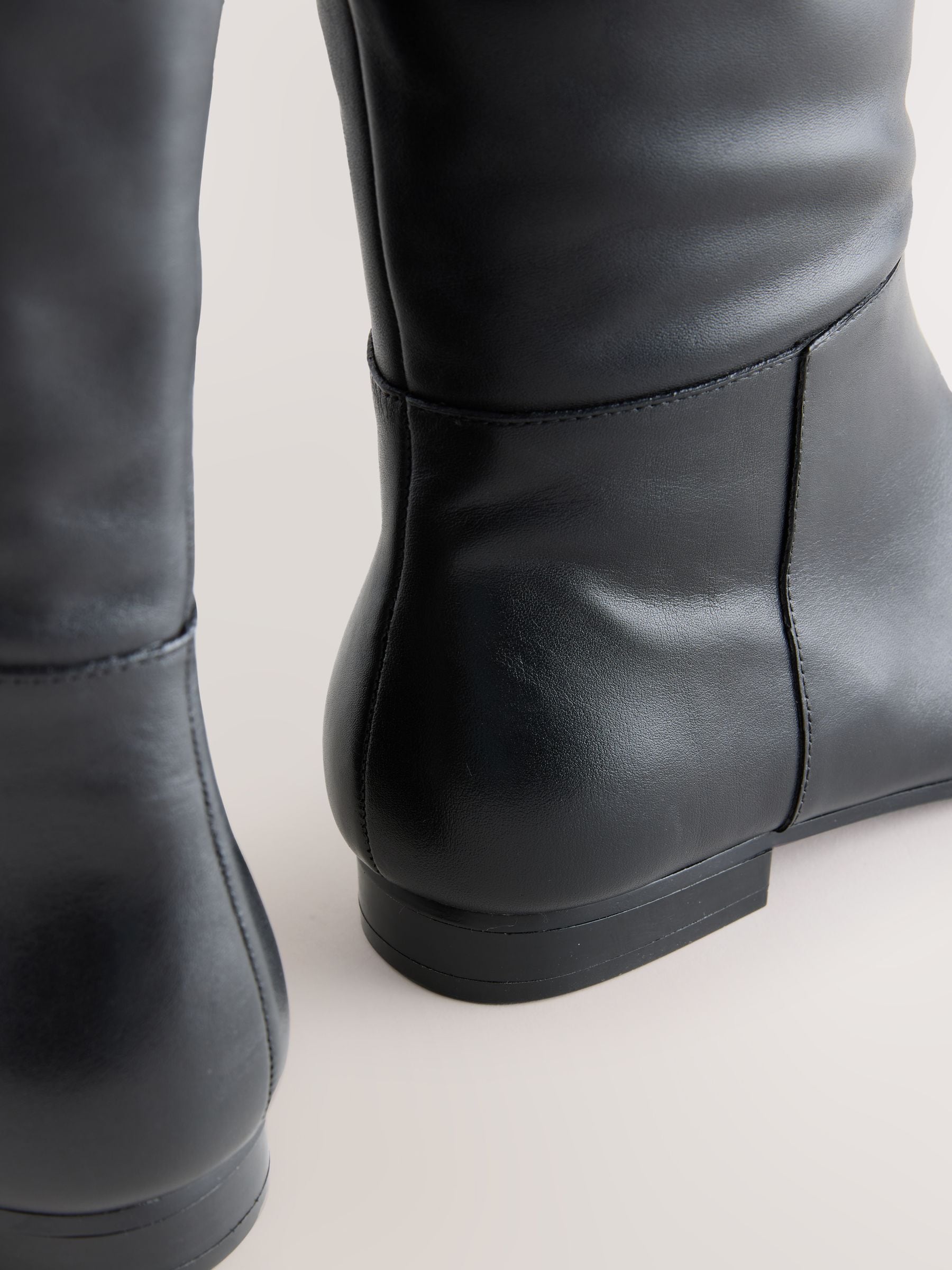Buy Black Leather Forever Comfort® Flat Chisel Toe Knee High Boots