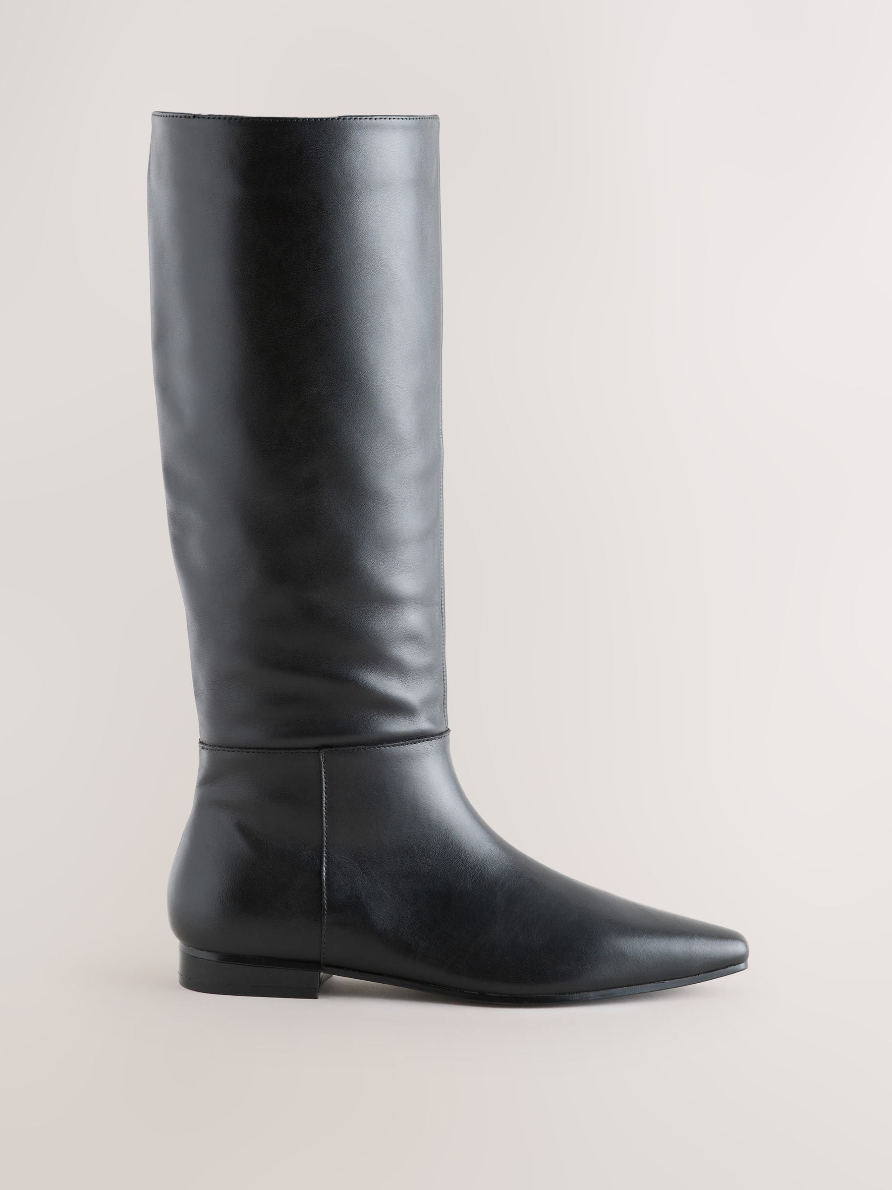 Buy Black Leather Forever Comfort® Flat Chisel Toe Knee High Boots