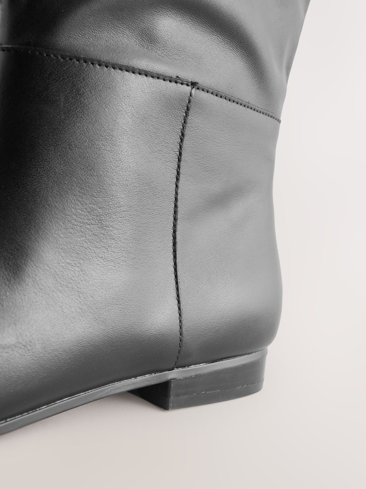 Black Leather Forever Comfort® Flat Chisel Toe Knee High Boots - Image 6 of 6