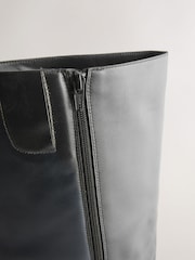 Black Leather Forever Comfort® Flat Chisel Toe Knee High Boots - Image 9 of 10