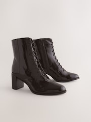 Chocolate Brown Leather Forever Comfort® Lace-Up Block Heeled Patent Boots - Image 2 of 5