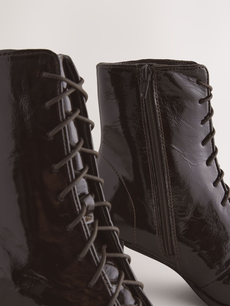Chocolate Brown Leather Forever Comfort® Lace-Up Block Heeled Patent Boots - Image 5 of 5