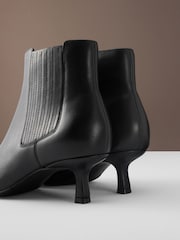 Black Leather Motion Flex Almond Toe Chelsea Style Ankle Boots - Image 8 of 11