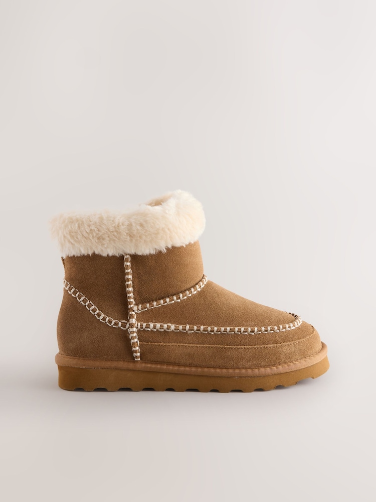Chestnut Brown Suede - Water Repellent Whipstitch Faux Fur Lined Midi Boots - Imagem 1 de 5
