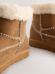 Chestnut Brown Suede - Water Repellent Whipstitch Faux Fur Lined Midi Boots - Imagem 5 de 5