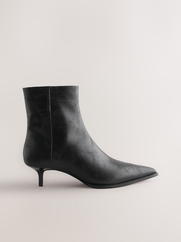 Black Textured Forever Comfort® Almond Toe Kitten Heel Boots - Image 2 of 5