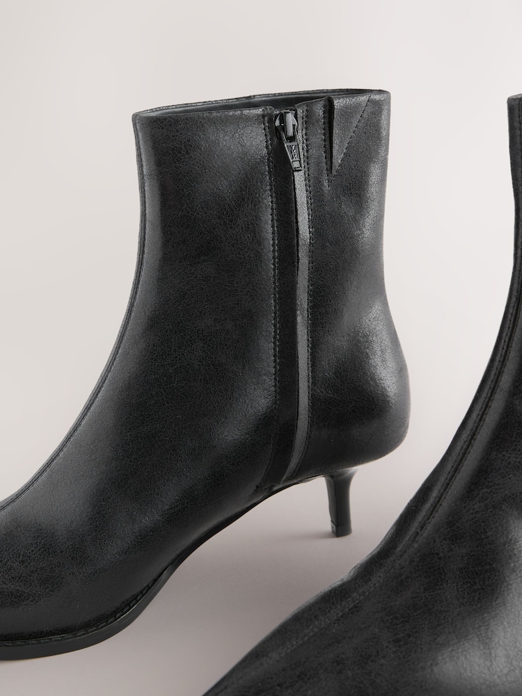 Black Textured Forever Comfort® Almond Toe Kitten Heel Boots - Image 5 of 5