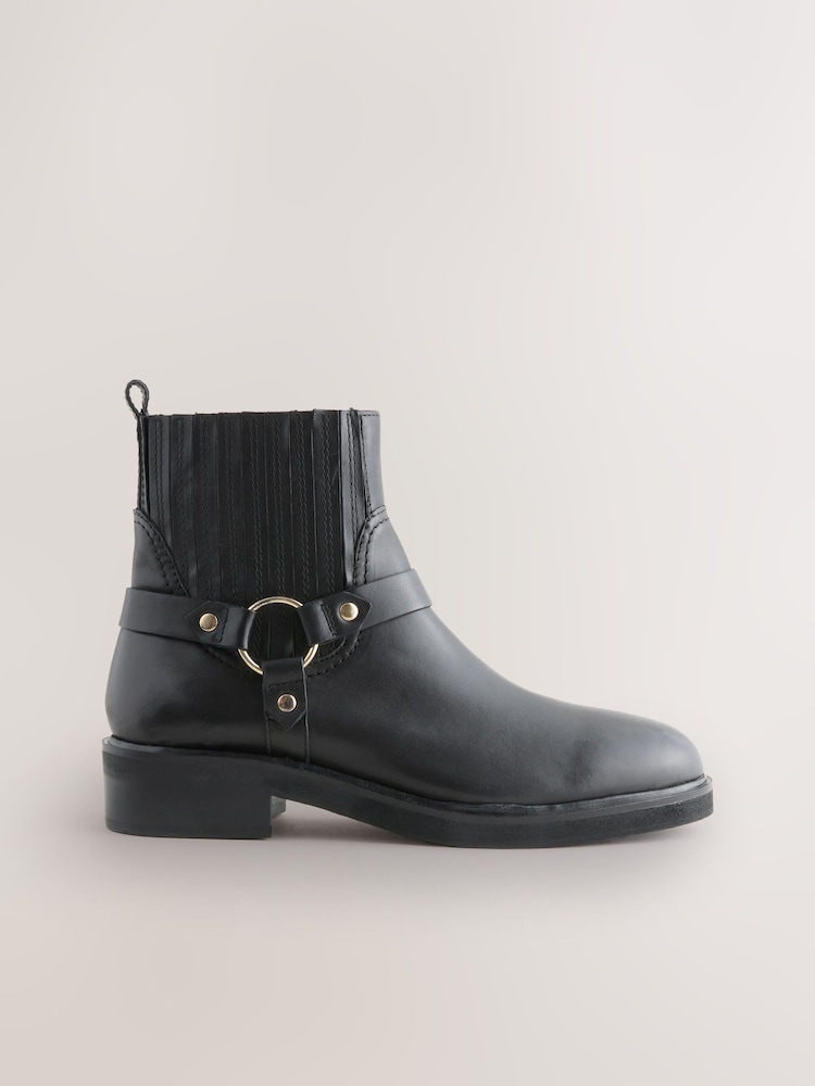 Black Leather Forever Comfort® Hardware Harness Chelsea Boots - Image 1 of 9