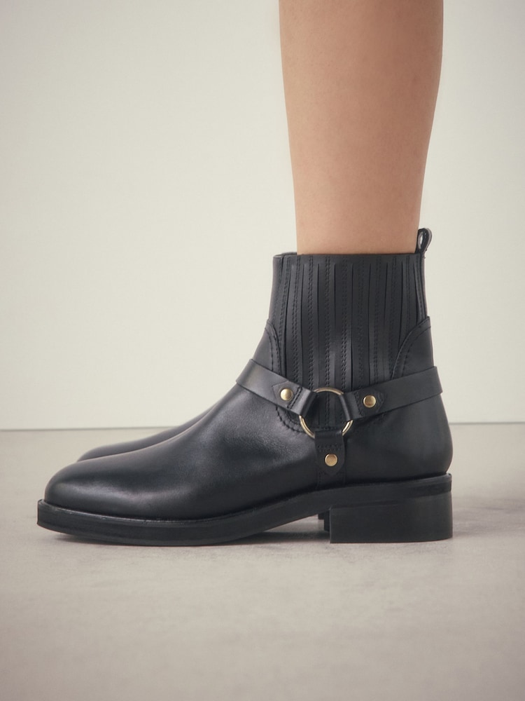 Black Leather Forever Comfort® Hardware Harness Chelsea Boots - Image 2 of 9