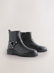 Black Leather Forever Comfort® Hardware Harness Chelsea Boots - Image 6 of 9