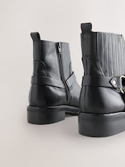 Black Leather Forever Comfort® Hardware Harness Chelsea Boots - Image 7 of 9